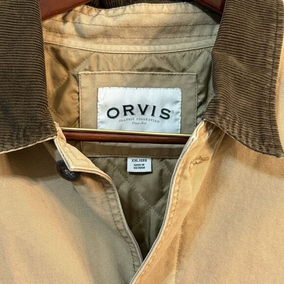 Orvis Jacket Mens XXL Brown Chore Barn Coat Canvas Quilt Lined Corduroy Collar - Picture 2 of 16